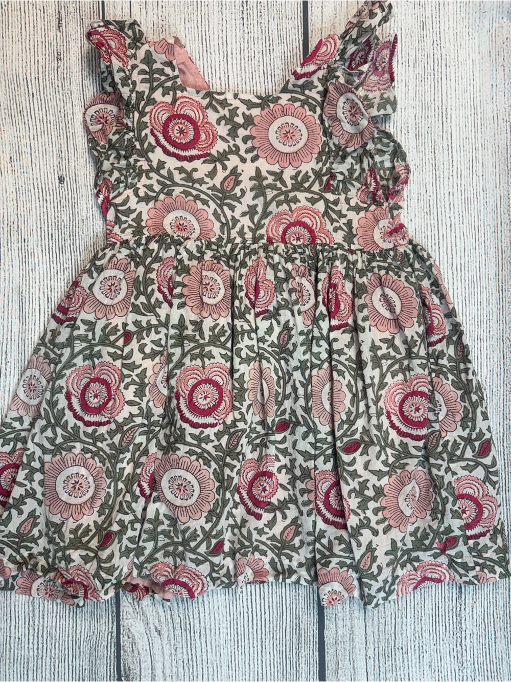 Pink Chicken Pink and Green Floral Ruffle Sundress